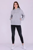 Gri Basic Oversize Kadın Kapüşonlu Hoodie 3 iplik Sweatshirt thumbnail 1