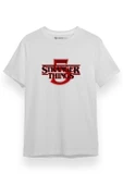 Stranger Things 5 Logo Beyaz Kısa kol Erkek Tshirt - 1