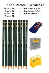 Resim Kalemi Fatih Dereceli Kalem Seti Karakalem Seti 2B 3B 4B 5B 13lü Set Sınav Silgisi ve Hamur Silgi Kalemtraş - 1