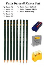 Resim Kalemi Fatih Dereceli Kalem Seti Karakalem Seti 2H 3H 4H 5H 6H 11li Set Sınav Silgisi ve Hamur Silgi Kalemtraş - 1