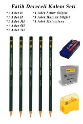 Resim Kalemi Fatih Dereceli Kalem Seti Karakalem Seti B H 3H 5H 7H 8li Set Sınav Silgisi ve Hamur Silgi Kalemtraş - 1