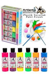 Monalisa Akrilik Boya 6 Renk x 70 ml Fosforlu Neon Renkler 1 Paket ve Yuvarlak Resim Paleti Fırçalı 1 Paket 10 Hazneli Boya Paleti Sanatsal Boyalar İçin Palet Akrilik Boya - 1