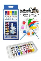 Akrilik Boya 10 Renk 9 Ml Tüp 1 Paket 10 Lu Akrilik Boya Seti ve Yuvarlak Resim Paleti Fırçalı 1 Paket 10 Hazneli Boya Paleti Sanatsal Boyalar İçin Palet Akrilik Boya - 1