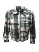 Viya V00792 Kadın Polar Ekose Kareli Fermuarlı Mini Ceket thumbnail 3