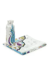 İpek Dokulu Taşıma Çantalı Ebruli Lale Desenli Seccade - Mavi thumbnail 3