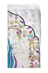 İpek Dokulu Taşıma Çantalı Ebruli Lale Desenli Seccade - Mavi thumbnail 4