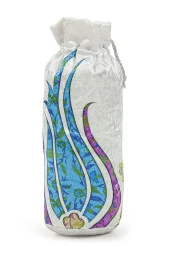 İpek Dokulu Taşıma Çantalı Ebruli Lale Desenli Seccade - Mavi thumbnail 7