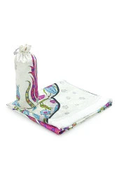 İpek Dokulu Taşıma Çantalı Ebruli Lale Desenli Seccade - Fuşya thumbnail 3