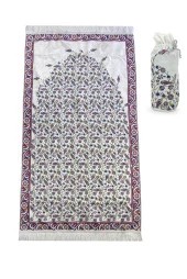 İpek Dokulu Taşıma Çantalı Lale İşlemeli Seccade - Kırmızı thumbnail 1