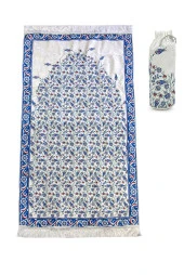 İpek Dokulu Taşıma Çantalı Lale İşlemeli Seccade - Lacivert thumbnail 1