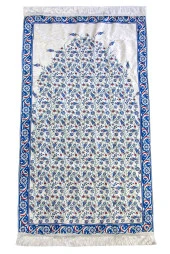 İpek Dokulu Taşıma Çantalı Lale İşlemeli Seccade - Lacivert thumbnail 2