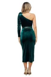 Tek Omuzlu Kadife Elbise 2204-Yeşil thumbnail 5