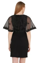 Kruvaze Yaka İnci İşlemeli Elbise 2203-Siyah thumbnail 3