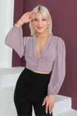 Şifon Crop Bluz 1766-Gül Kurusu - 1