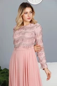 Payetli Abiye Elbise 718-Pudra - 4