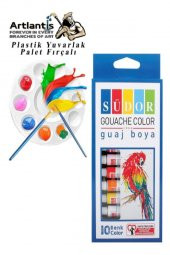 Guaj Boya 10 Renk 9 Ml Tüp 1 Paket 10 Lu Guaj Boya Seti ve Yuvarlak Resim Paleti Fırçalı 1 Paket 10 Hazneli Boya Paleti Sanatsal Boyalar İçin Palet Guaj Boya thumbnail 1