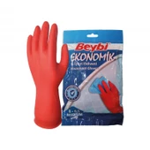 Beybi 7-7.5 Ekonomik 25li Paket Lateks Kırmızı Eldiven Pamuk Kaplı İç Yüzey Terlemeyi Azaltır - 1