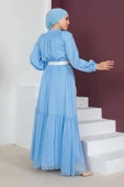 Rahat Form Kemerli Tesettür Abiye Elbise 746-Mavi - 4