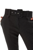 Kemer Detaylı Çizgili Bilek Boy Pantolon 5002-Siyah - 3