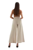 Bağlama Detaylı Bol Paça Pantolon 1012-Bej - 4