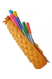 Silikon Ananas Kalemlik Sarı 1 Adet Silikon Kalem Kutusu Eğlenceli Sevimli Ananas Figürlü Hediyelik Kalemlik - 2