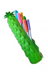 Silikon Ananas Kalemlik Yeşil 1 Adet Silikon Kalem Kutusu Eğlenceli Sevimli Ananas Figürlü Hediyelik Kalemlik - 2
