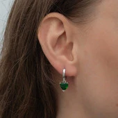 Gümüş Yeşil Taşlı Kalpli Kadın Küpe thumbnail 2