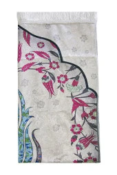 İpek Dokulu Taşıma Çantalı Ebruli Lale Desenli Seccade - Turkuaz thumbnail 4