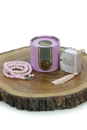 Mevlüt İçin Mini Silindir Kutulu Tesbihli Hediyelik Kuranı Kerim Seti Pembe thumbnail 2