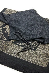 Bohçaya ve Mevlide Uygun Başörtülü Seccade Seti - Tesbihli - Siyah thumbnail 3