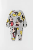 Unisex Çocuk Mickey Mouse Baskılı 3 İplik Şardonsuz Sweat ve Eşofman Alt Üst Takım Dar Kalıp - 1