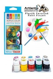 Akrilik Boya 10 Renk 20 ml Şişe 1 Paket 10 Lu Akrilik Boya Seti ve Yuvarlak Resim Paleti Fırçalı 1 Paket 10 Hazneli Boya Paleti Sanatsal Boyalar İçin Palet Akrilik Boya - 1
