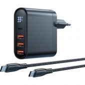 Mcdodo CH-2252 33W 1xtype-C 3xusb Girişli Dijital Göstergeli Şarj Adaptörü+Type-C To Type-C Kablo 1.2m -Siyah - 4