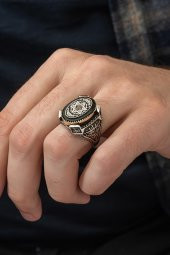 Mührü Süleyman İşleme 925 Gümüş Erkek Yüzük - 1