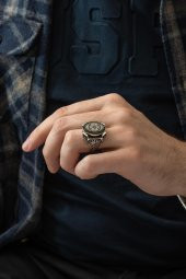 Mührü Süleyman İşleme 925 Gümüş Erkek Yüzük - 3