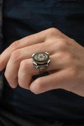 Mührü Süleyman İşleme 925 Gümüş Erkek Yüzük - 4