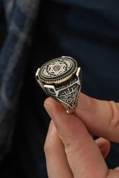 Mührü Süleyman İşleme 925 Gümüş Erkek Yüzük - 6