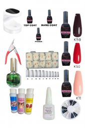 Lady red line Kalıcı Oje Protez Tırnak Tips Nail Art Süsleme Taşı Seti - 1