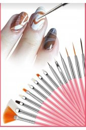 Lady red line Protez Tırnak Kalıcı Oje Nail Art Çok Amaçlı Fırça Seti[15li] Pembe Renkli - 2