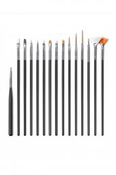Lady red line Protez Tırnak Kalıcı Oje Nailart Süsleme 15li Fırça Set Siyah - 1