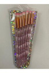 Lady red line Makyaj Yüz Fırça Seti 7 Li Şeffaf Açık Pembe Simli - 1