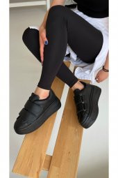 Kadın Siyah Cırt Cırtlı Sneaker Spor Ayakkabı-taban 5 Cm-yürüyüş Ayakkabısı Yüksek Tabanlı Bantlı - 3