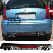 Citroen C3 Difüzör Arka Tampon Eki 4 Egzoz Çıkışlı Gri Lüx Tip - 1