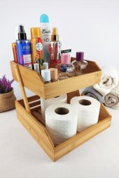 Digithome 2 Katlı Bambu Banyo ve Makyaj Organizer Düzenleyici Kahverengi – I/12 C1-1-289 - 1
