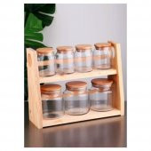 Ahşap Standlı Bambu Kapaklı 7li Cam Baharat Takımı - 2