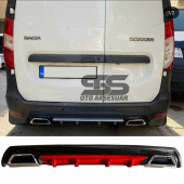 Dacia Dokker Difüzör Arka Tampon Eki 2 Egzoz Çıkışlı Kırmızı Lüx Tip - 1