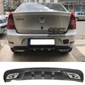 Dacia Logan Sedan Difüzör Arka Tampon Eki 2 Egzoz Çıkışlı Siyah - 1
