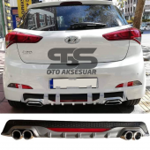 Hyundai i20 Difüzör Arka Tampon Eki 4 Egzoz Çıkışlı Gri Reflektörlü - 1