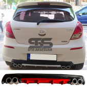 Hyundai i20 Difüzör Arka Tampon Eki 4 Egzoz Çıkışlı Kırmızı Lüx Tip thumbnail 1