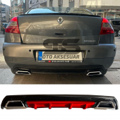 Renault Megane 2 Sedan Difüzör Arka Tampon Eki 2 Egzoz Çıkışlı Kırmızı Lüx Tip - 1